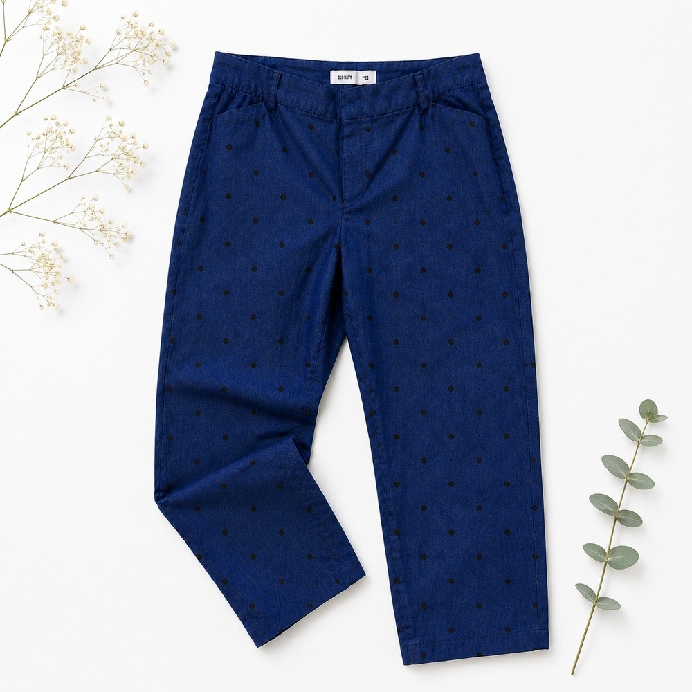 Old Navy Pixie Ankle Pants 18 Blue Polka Dot Mid Rise Stretch Trousers Workwear